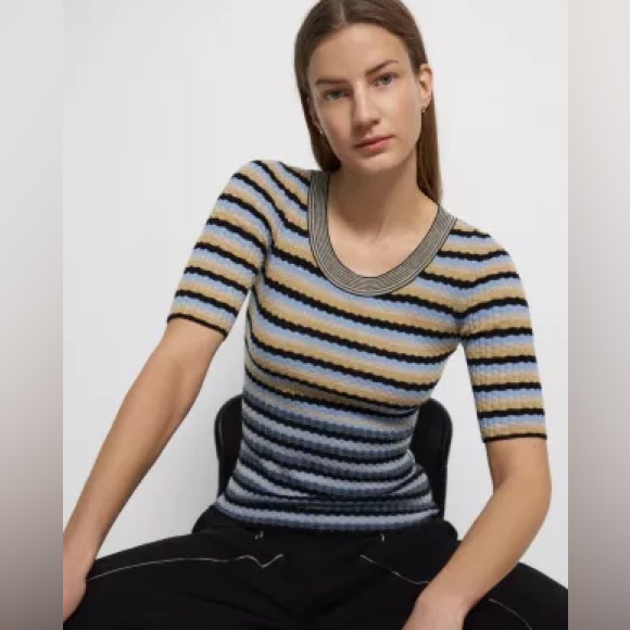 Theory Leenda Multicolor Striped 100% Wool Sweater Top in Size Small - Picture 1 of 7